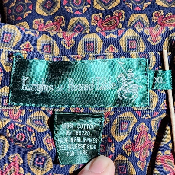 Vintage Knights of Round Table Blue & Red Geometric Long Sleeve Button Up Sz XL - Picture 7 of 8